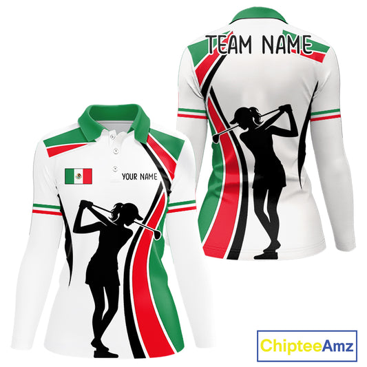 Mexican Flag White Golf Pattern Womens Polo Shirt Patriotic Womens Golf Shirt Mexico Golf Gifts NHT737