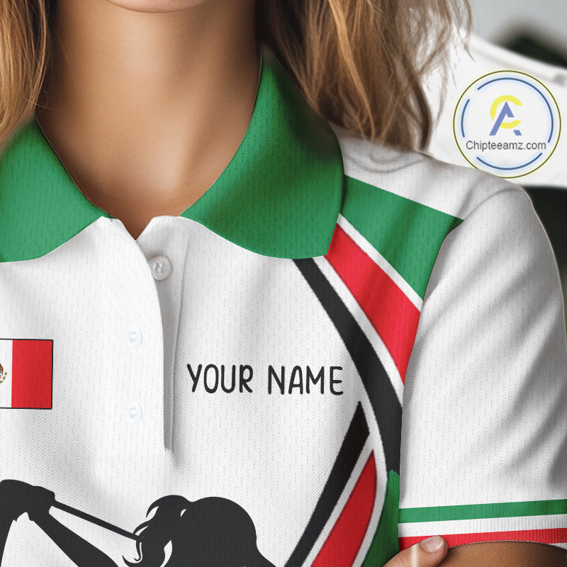 Mexican Flag White Golf Pattern Womens Polo Shirt Patriotic Womens Golf Shirt Mexico Golf Gifts NHT737