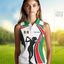 Load image into Gallery viewer, Mexican Flag White Golf Pattern Sleeveless Womens  Polo Shirt Patriotic Womens Golf Shirt Mexico Golf Gifts NHT737