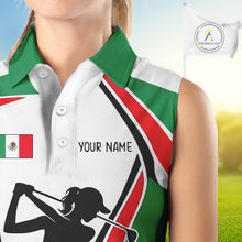 Load image into Gallery viewer, Mexican Flag White Golf Pattern Sleeveless Womens  Polo Shirt Patriotic Womens Golf Shirt Mexico Golf Gifts NHT737