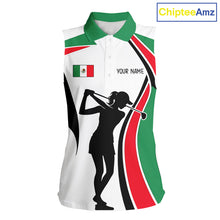 Load image into Gallery viewer, Mexican Flag White Golf Pattern Sleeveless Womens  Polo Shirt Patriotic Womens Golf Shirt Mexico Golf Gifts NHT737