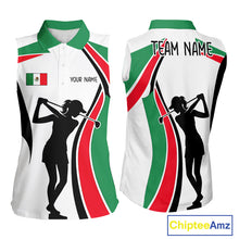 Load image into Gallery viewer, Mexican Flag White Golf Pattern Sleeveless Womens  Polo Shirt Patriotic Womens Golf Shirt Mexico Golf Gifts NHT737