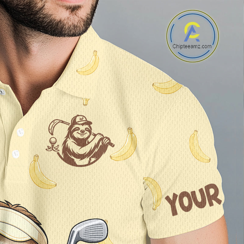 Funny Sloth Banana Mens Golf Polo Shirt Custom Golf Jerseys, Golf Apparel Gift For Golf Lovers NHT907