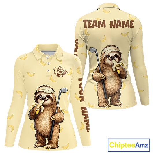 Funny Sloth Banana Womens Golf Polo Shirt Custom Golf Jerseys, Golf Apparel Gift For Golf Lovers NHT907