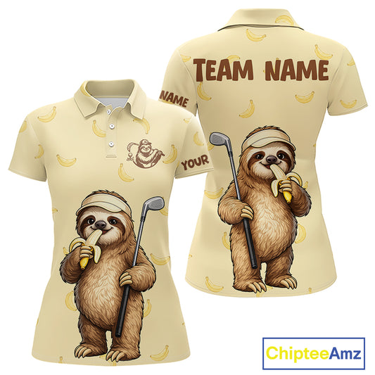 Funny Sloth Banana Womens Golf Polo Shirt Custom Golf Jerseys, Golf Apparel Gift For Golf Lovers NHT907