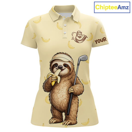 Funny Sloth Banana Womens Golf Polo Shirt Custom Golf Jerseys, Golf Apparel Gift For Golf Lovers NHT907