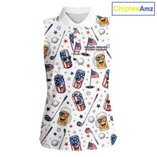 Load image into Gallery viewer, Custom Patriotic Womens Sleeveless Golf Polo Shirt With Beer Print – Personalized USA Golf Team Polo 