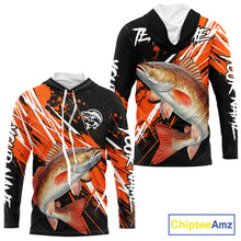 Load image into Gallery viewer, Personalized Redfish Fishing Tournament, Red Drum Saltwater Fishing Shirts Long Sleeve Hooded NHT467