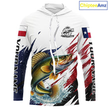Load image into Gallery viewer, Custom Texas Flag Walleye Fishing Shirts, Texas Walleye Fishing Shirts Long Sleeve Hooded For Team NHT911