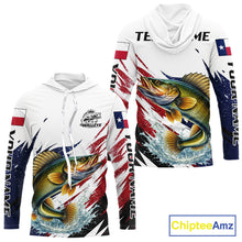 Load image into Gallery viewer, Custom Texas Flag Walleye Fishing Shirts, Texas Walleye Fishing Shirts Long Sleeve Hooded For Team NHT911