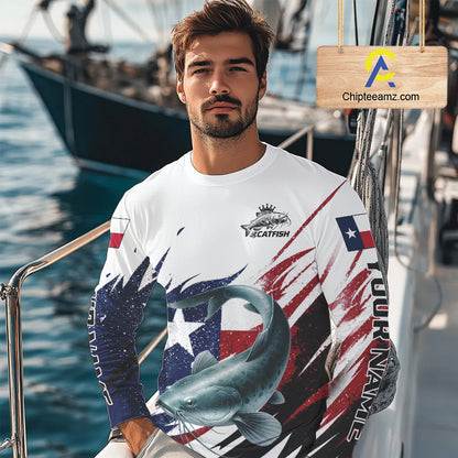 Custom Texas Flag Catfish Fishing Shirts, Texas Catfish Fishing Shirts Long Sleeve For Team NHT912