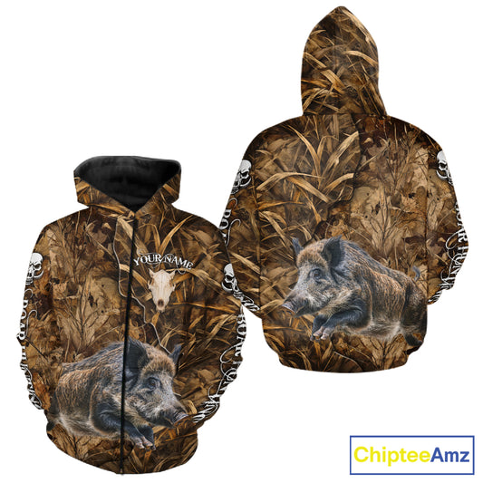 Personalized Wild Hog Hunting Camo Full Printing Shirts, Boar Hunting Gifts, Hunting Season NHT125