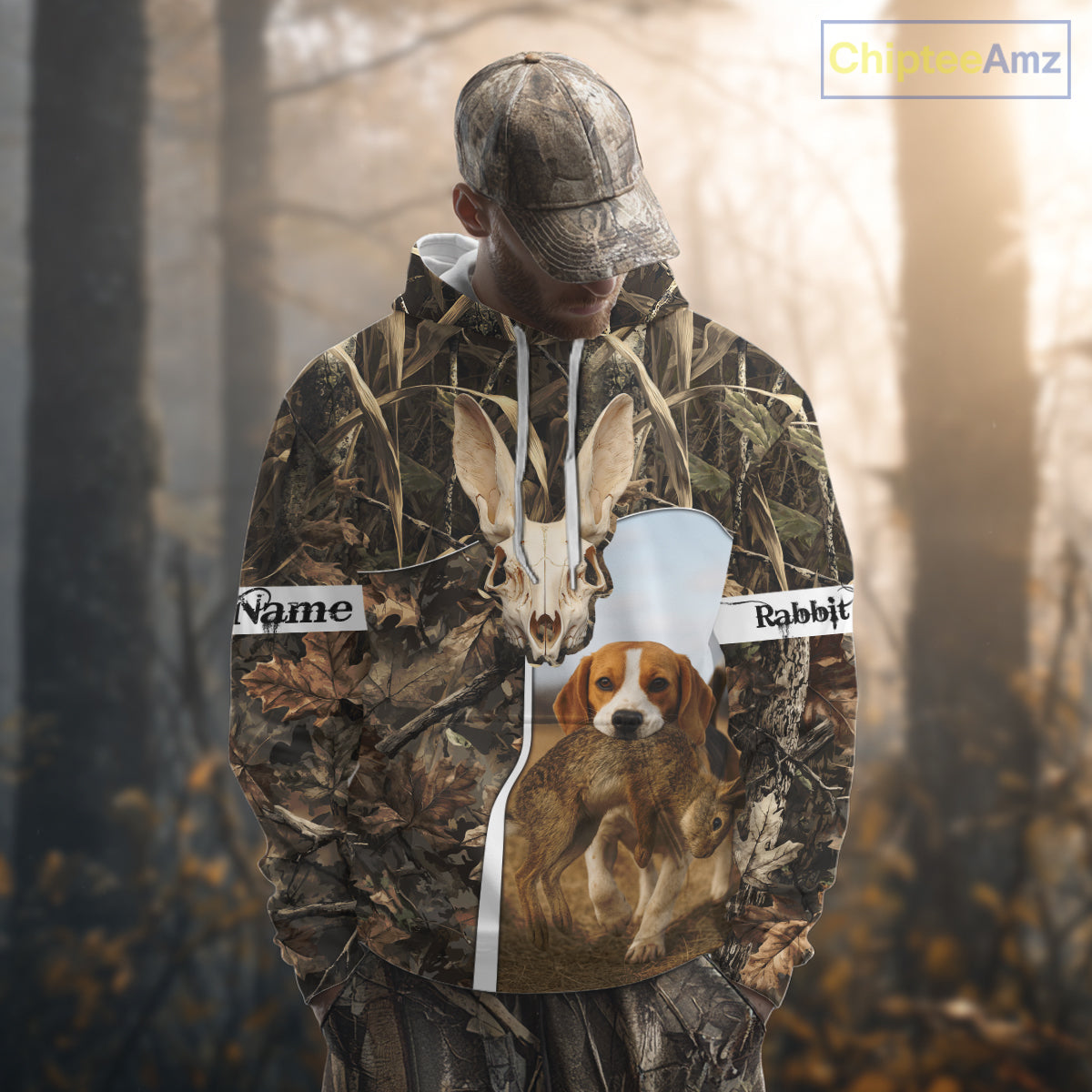 Rabbit Hunting With Beagle 3D Skull Camo Custom Hunting Shirt, Rabbit Hunting Clothing NHT229