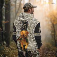 Load image into Gallery viewer, Yellow Lab Mallard Duck Hunting Winter Camo 3D Shirt, Custom Name Waterfowl Hunting Clothes NHT232