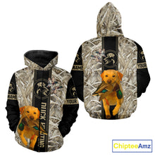 Load image into Gallery viewer, Yellow Lab Mallard Duck Hunting Winter Camo 3D Shirt, Custom Name Waterfowl Hunting Clothes NHT232