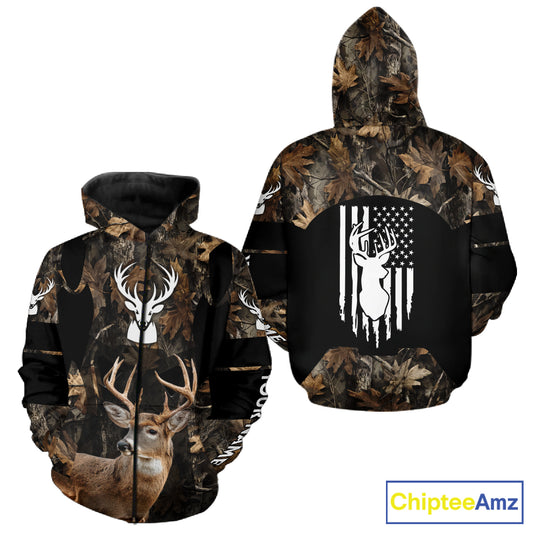 Deer Hunting With Full All Over 3D For Deer Hunters, Personalized US Flag Camouflage NHT362