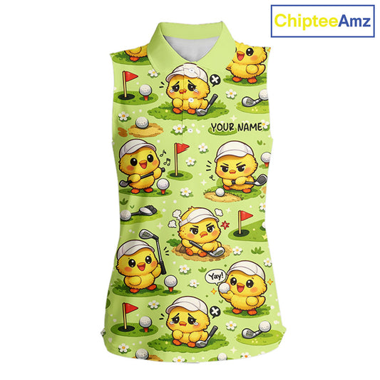 Funny Chicken Golf Sleeveless Polo Shirt For Womens, Cute Chicken With Golf Shirts For Team NHT542