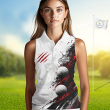 Load image into Gallery viewer, Personalized Skull Womens Sleeveless Golf Shirt Custom Name Family Team Outfits Cool Scratch Splatter Black Golf Polo NHT1239