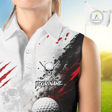 Load image into Gallery viewer, Personalized Skull Womens Sleeveless Golf Shirt Custom Name Family Team Outfits Cool Scratch Splatter Black Golf Polo NHT1239