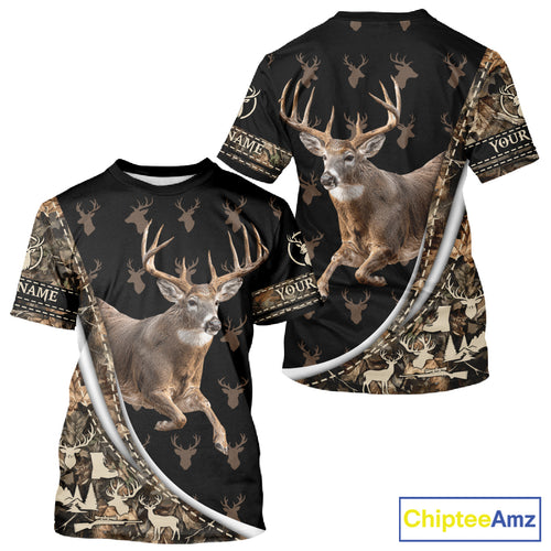 Best Deer Hunting Shirt Black Camo 3D Custom Name, Season Deer Hunting, Whitetail Deer Shirt NHT132