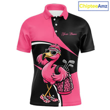 Load image into Gallery viewer, Funny Pink Flamingo Golf Polo Shirt For Men, Custom Flamingo Golf Shirt For Team NHT543