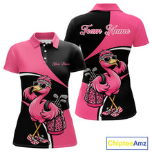 Load image into Gallery viewer, Funny Pink Flamingo Golf Polo Shirt For Womens, Custom Flamingo Golf Shirt For Team NHT543