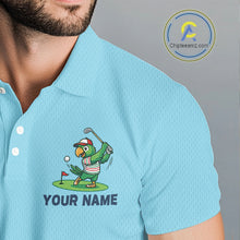 Load image into Gallery viewer, Personalized Mens Golf Polo Shirt Custom Name Funny Green Parrot Design|Blue 