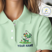 Load image into Gallery viewer, Personalized Womens Golf Polo Shirt Custom Name Funny Green Parrot Design|Green 