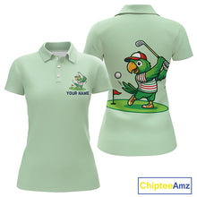 Load image into Gallery viewer, Personalized Womens Golf Polo Shirt Custom Name Funny Green Parrot Design|Green 