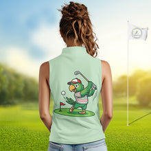 Load image into Gallery viewer, Personalized Womens Sleeveless Golf Polo Shirt Custom Name Funny Green Parrot Design|Green