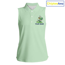 Load image into Gallery viewer, Personalized Womens Sleeveless Golf Polo Shirt Custom Name Funny Green Parrot Design|Green