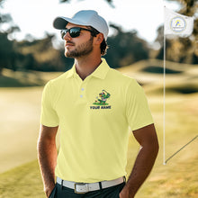 Load image into Gallery viewer, Personalized Mens Golf Polo Shirt Custom Name Funny Green Parrot Design|Yellow NHT1094