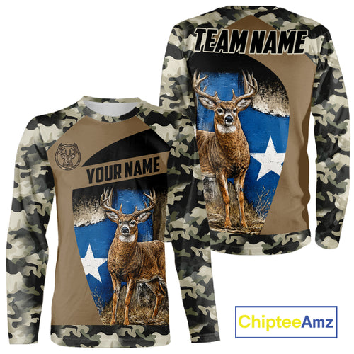 Custom Big Buck Deer Hunting 3D All Over Print Camo with Texas Flag Outdoor Hunting Apparel NHT32