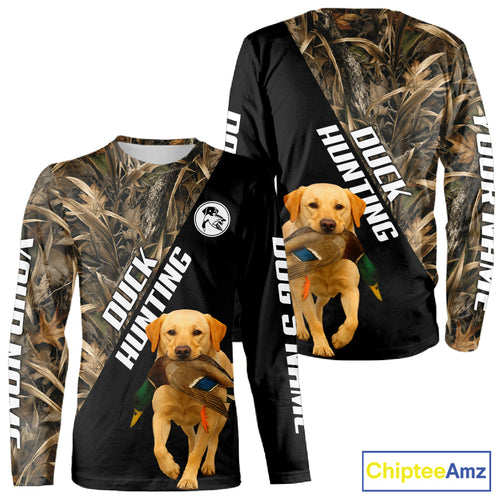 Waterfowl Duck Hunting With Yellow Lab Dogs, Custom Name All Over Print Shirts NHT234