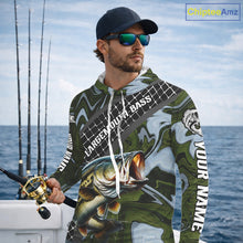 Load image into Gallery viewer, Largemouth Bass Hooded Fishing Shirt Long Sleeve Abstract Green Camo Performance Jersey For Men NHT922