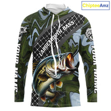 Load image into Gallery viewer, Largemouth Bass Hooded Fishing Shirt Long Sleeve Abstract Green Camo Performance Jersey For Men NHT922