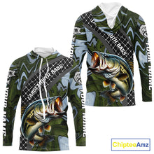Load image into Gallery viewer, Largemouth Bass Hooded Fishing Shirt Long Sleeve Abstract Green Camo Performance Jersey For Men NHT922