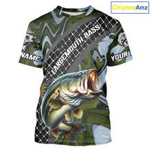 Load image into Gallery viewer, Largemouth Bass Short Sleeve Fishing T-Shirt Abstract Green Camo Performance Jersey For Men NHT922