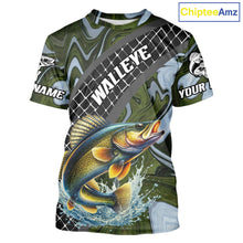 Load image into Gallery viewer, Walleye Short Sleeve Fishing T-Shirt Abstract Green Camo Performance Jersey For Men NHT923