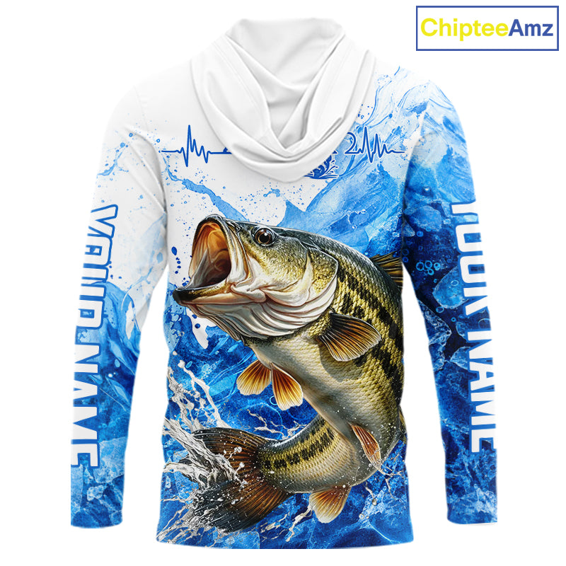 Bass Fishing Shirts Hooded, Ice Fishing Long Sleeve Shirt For Men, Largemouth Bass Fishing Apparel NHT1383