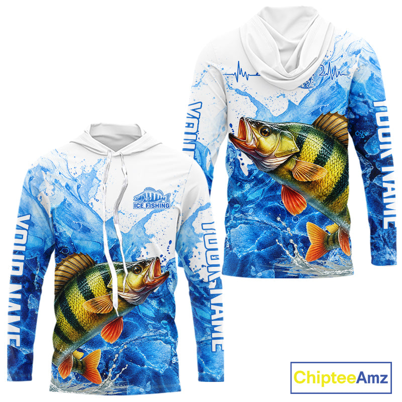 Yellow Perch Fishing Shirts Hooded, Ice Fishing Long Sleeve Shirt For Men, Yellow Perch Fishing Apparel NHT1387