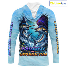Load image into Gallery viewer, Personalized Sailfish Vs Swordfish Fishing Saltwater Long Sleeve Fishing Shirts NHT419