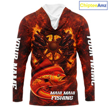 Load image into Gallery viewer, Red Mahi Mahi Fishing Shirts Long Sleeve Hooded, Personalized Men's Fishing Shirt NHT420
