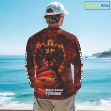 Load image into Gallery viewer, Red Mahi Mahi Fishing Shirts Long Sleeve, Personalized Men's Fishing Shirt NHT420