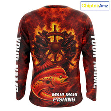 Load image into Gallery viewer, Red Mahi Mahi Fishing Shirts Long Sleeve, Personalized Men's Fishing Shirt NHT420