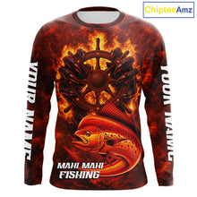 Load image into Gallery viewer, Red Mahi Mahi Fishing Shirts Long Sleeve, Personalized Men's Fishing Shirt NHT420
