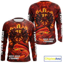 Load image into Gallery viewer, Red Mahi Mahi Fishing Shirts Long Sleeve, Personalized Men's Fishing Shirt NHT420