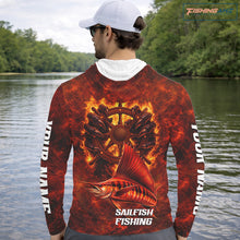Load image into Gallery viewer, Red Sailfish Fishing Shirts Long Sleeve Hooded, Personalized Men's Fishing Shirt NHT421