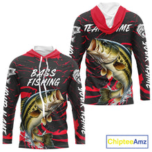Load image into Gallery viewer, Custom Largemouth Bass Fishing Shirts Long Sleeve Hooded – Performance Tournament Jersey For Men| Red NHT769