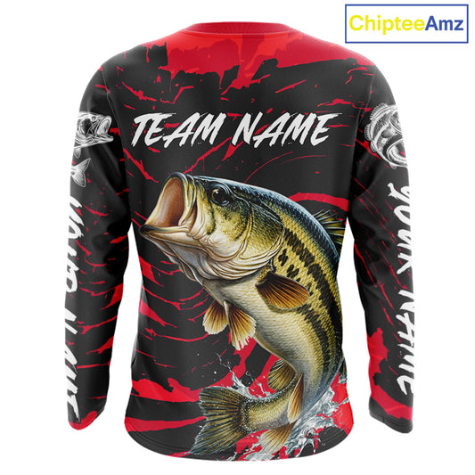 Custom Largemouth Bass Fishing Shirts Long Sleeve – Performance Tournament Jersey For Men| Red NHT769